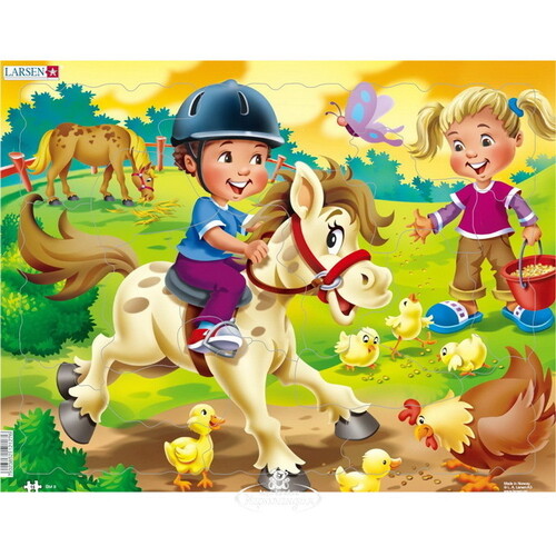 Пазл для малышей Дети на ферме - Игривая Лошадка, 9 элементов, 18*14 см LARSEN