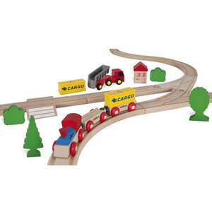 Деревянная железная дорога с грузовым поездом и аксессуарами 35 дет Eichhorn фото 2