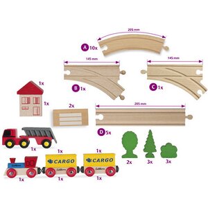 Деревянная железная дорога с грузовым поездом и аксессуарами 35 дет Eichhorn фото 3