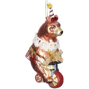 Стеклянная елочная игрушка Мишка Гораций на велосипеде - Цирк Шапито 15 см, подвеска Edelman фото 1