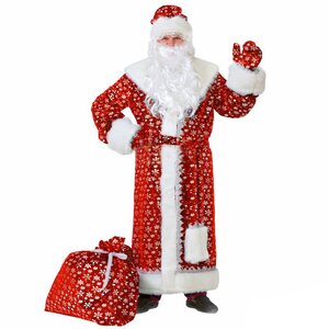 Карнавальный костюм для взрослых Дед Мороз Плюшевый красный, 54-56 размер Батик фото 1