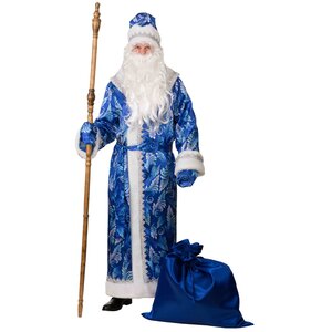 Карнавальный костюм для взрослых Дед Мороз сатиновый с принтом, синий, 54-56 размер Батик фото 1