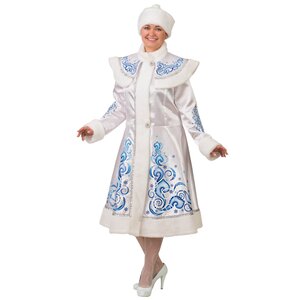 Карнавальный костюм для взрослых Снегурочка, сатиновый с аппликациями, белый, 48-50 размер Батик фото 1
