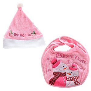 Костюм для новорожденного Новогодний чепчик и слюнявчик, розовый Billiet фото 1