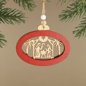 Деревянное ёлочное украшение-вертеп Рождение Иисуса из Назарета 11 см, подвеска Breitner фото 1