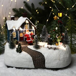 Новогодняя композиция Санта и дети в канун Рождества 19*13 см с LED подсветкой и движением, батарейки Kaemingk фото 1