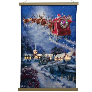 Картина с подсветкой Санта с праздничной упряжкой 82*55 см, на холсте, на батарейках Kaemingk фото 1