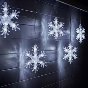 Светодиодная бахрома Снежинки Кристалл, 5 холодных белых снежинок, 1.6 м, прозрачный ПВХ, IP44 Kaemingk фото 1
