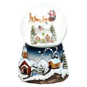 Музыкальный снежный шар Санта летит над городом 20 см, с движением, на батарейках Sigro фото 1