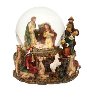 Музыкальный снежный шар Рождественский вертеп Святое семейство и Волхвы 16 см, на батарейках Sigro фото 1