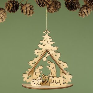 Деревянная елочная игрушка Вертеп: Рождение младенца Иисуса 12*11 см, подвеска Breitner фото 1