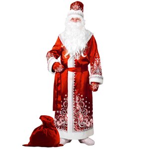 Карнавальный костюм для взрослых Дед Мороз сатиновый с аппликациями, красный, 54-56 размер Батик фото 1