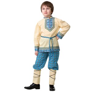 Карнавальный костюм Национальный для мальчика, бежево-голубой, рост 134 см Батик фото 1