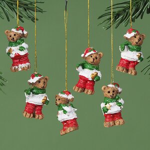 Набор елочных игрушек Новогодние Медвежата 4 см, 6 шт, подвеска
