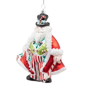Стеклянная елочная игрушка Санта Клаус - Гость со Сладостями 14 см, подвеска