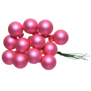 Гроздь стеклянных шаров на проволоке 2 см розовая азалия матовый, 12 шт
