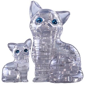 3Д пазл Кошка с котенком, серебро, 9 см, 49 эл. Crystal Puzzle фото 1