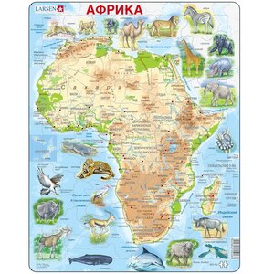 Пазл Карты и Континенты - Африка с животными, 63 элемента, 36*28 см LARSEN фото 1