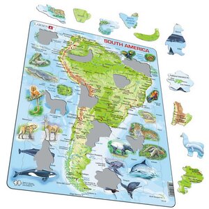 Пазл Карты и Континенты - Южная Америка с животными, 65 элементов, 36*28 см LARSEN фото 2