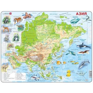 Пазл Карты и Континенты - Азия с животными, 63 элемента, 36*28 см LARSEN фото 1