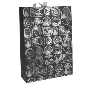 Подарочный пакет По Рождественским Мотивам 34*25 см черный с серебром Koopman фото 1