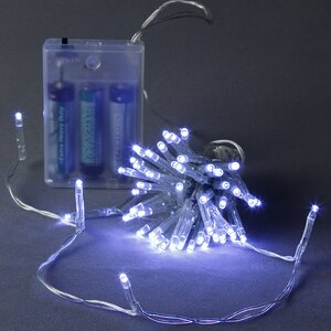 Светодиодная гирлянда Зимнее Утро на батарейках 50 холодных белых LED ламп 5 м, прозрачный ПВХ, IP20