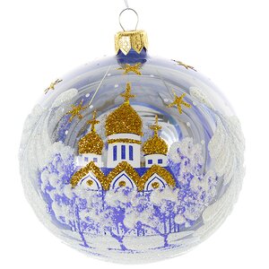 Стеклянный елочный шар Золотые купола 9 см синий Фабрика Елочка фото 1