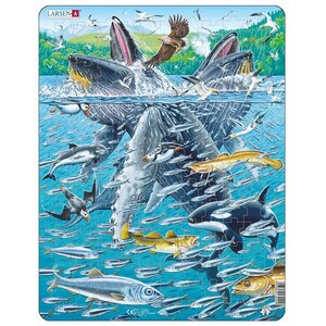 Детский пазл Горбатые киты в стае сельди, 140 элементов LARSEN фото 1