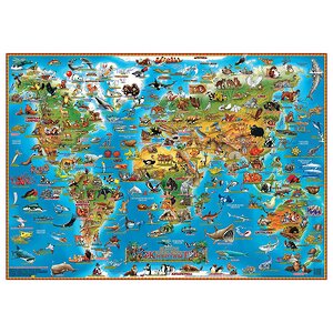 Настольная карта мира с детскими иллюстрациями Животные АГТ-Геоцентр фото 1