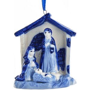 Елочное украшение Вертеп из Делфта - Дева Мария с Иосифом у младенца Иисуса 8 см, подвеска Kurts Adler фото 1