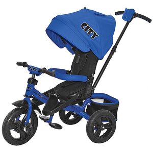 Велосипед-коляска "CITY" с ручкой и тентом, синий, надувные колеса CITY фото 1