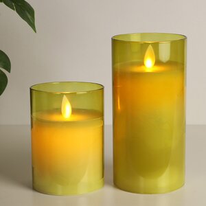 Светодиодная свеча с имитацией пламени Magic Flame в стакане 10 см салатовая Peha фото 2