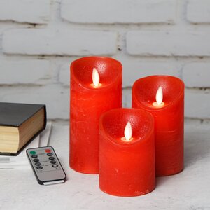 Набор восковых светодиодных свечей с имитацией пламени Magic Flame 11-15 см, 3 шт, с пультом, красные, на батарейках Peha фото 1