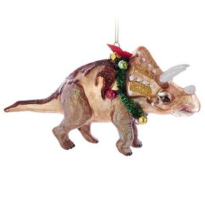 Стеклянная елочная игрушка Динозавр Трицератопс - Рождество Юрского периода 10 см, подвеска Kurts Adler фото 1