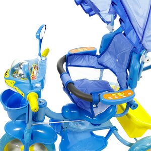 Трехколесный велосипед Мультяшка - Мишка с ручкой, тентом и амортизатором, синий Мультяшка фото 3