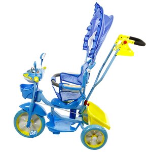 Трехколесный велосипед Мультяшка - Мишка с ручкой, тентом и амортизатором, синий Мультяшка фото 6