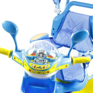 Трехколесный велосипед Мультяшка - Мишка с ручкой, тентом и амортизатором, синий Мультяшка фото 2