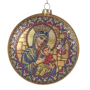 Стеклянная елочная игрушка-медальон Дева Мария с Иисусом 10 см, подвеска Goodwill фото 1