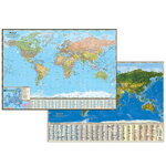 Двусторонняя карта Политический мир и Спутниковая карта мира 58*41 см