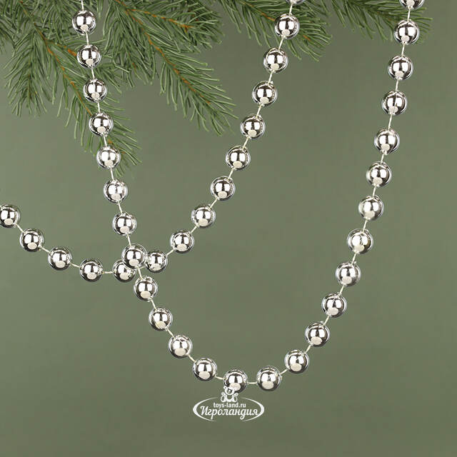 Бусы на елку Горошек XL 14 мм*5 м серебряные, пластиковые Kaemingk