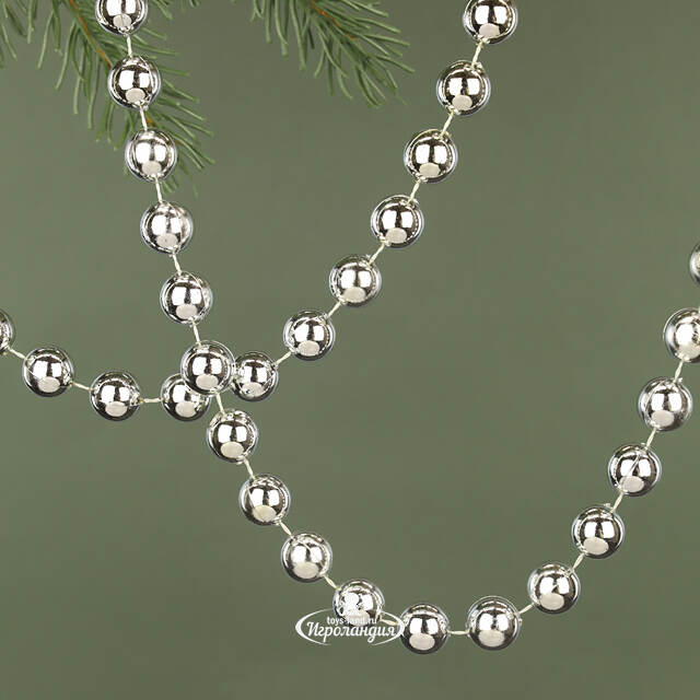 Бусы на елку Горошек XL 14 мм*5 м серебряные, пластиковые Kaemingk