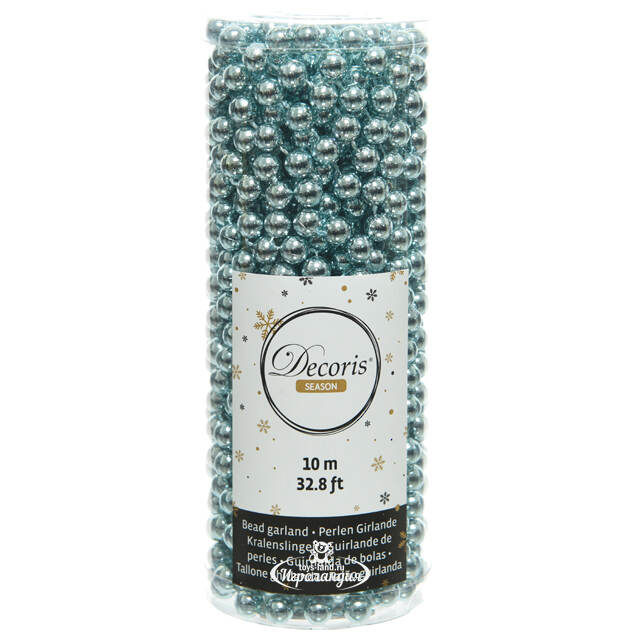 Бусы на елку Бисер 8 мм*10 м арктический голубой, пластиковые Kaemingk