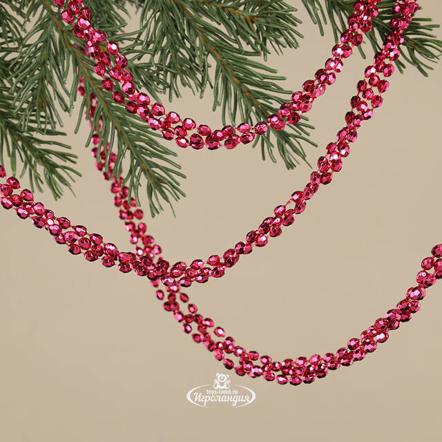 Бусы на елку Алмазная Россыпь 270 см малиновая фуксия, пластиковые Kaemingk