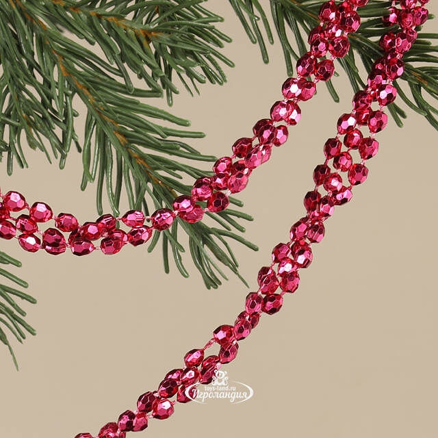 Бусы на елку Алмазная Россыпь 270 см малиновая фуксия, пластиковые Kaemingk