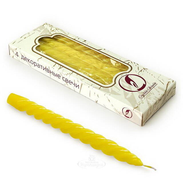 Свечи витые 24.5 см, 4 шт, желтые Омский Свечной
