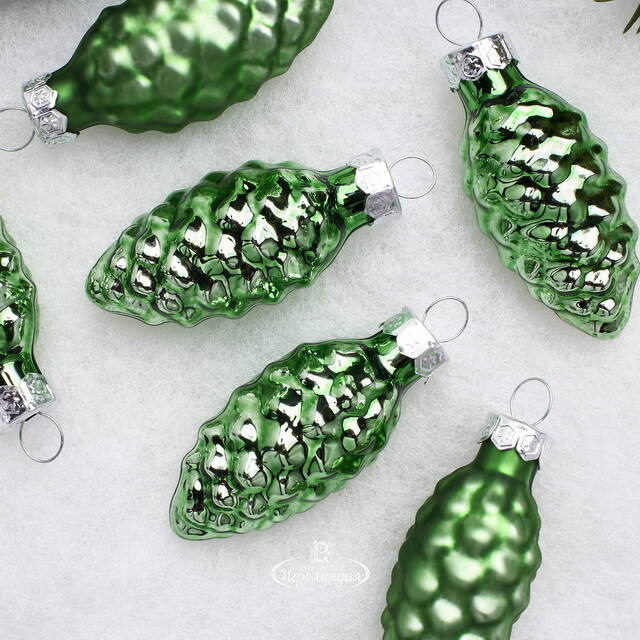 Набор стеклянных елочных игрушек Шишки 6 см луговой зеленый mix, 12 шт Kaemingk (Кейминг)