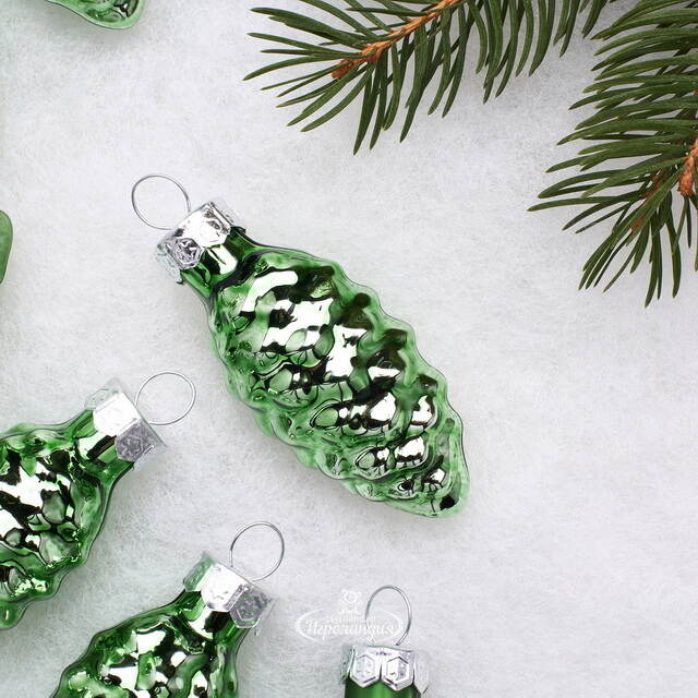 Набор стеклянных елочных игрушек Шишки 6 см луговой зеленый mix, 12 шт Kaemingk (Кейминг)