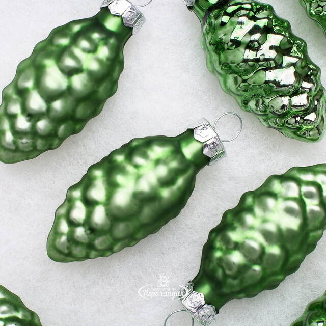 Набор стеклянных елочных игрушек Шишки 6 см луговой зеленый mix, 12 шт Kaemingk (Кейминг)