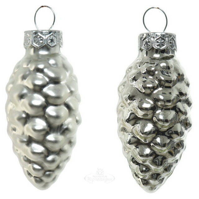Набор стеклянных елочных игрушек Шишки 6 см серебряный mix, 12 шт Winter Deco