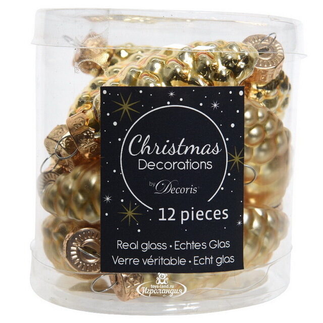 Набор стеклянных елочных игрушек Шишки 6 см золотой mix, 12 шт Winter Deco